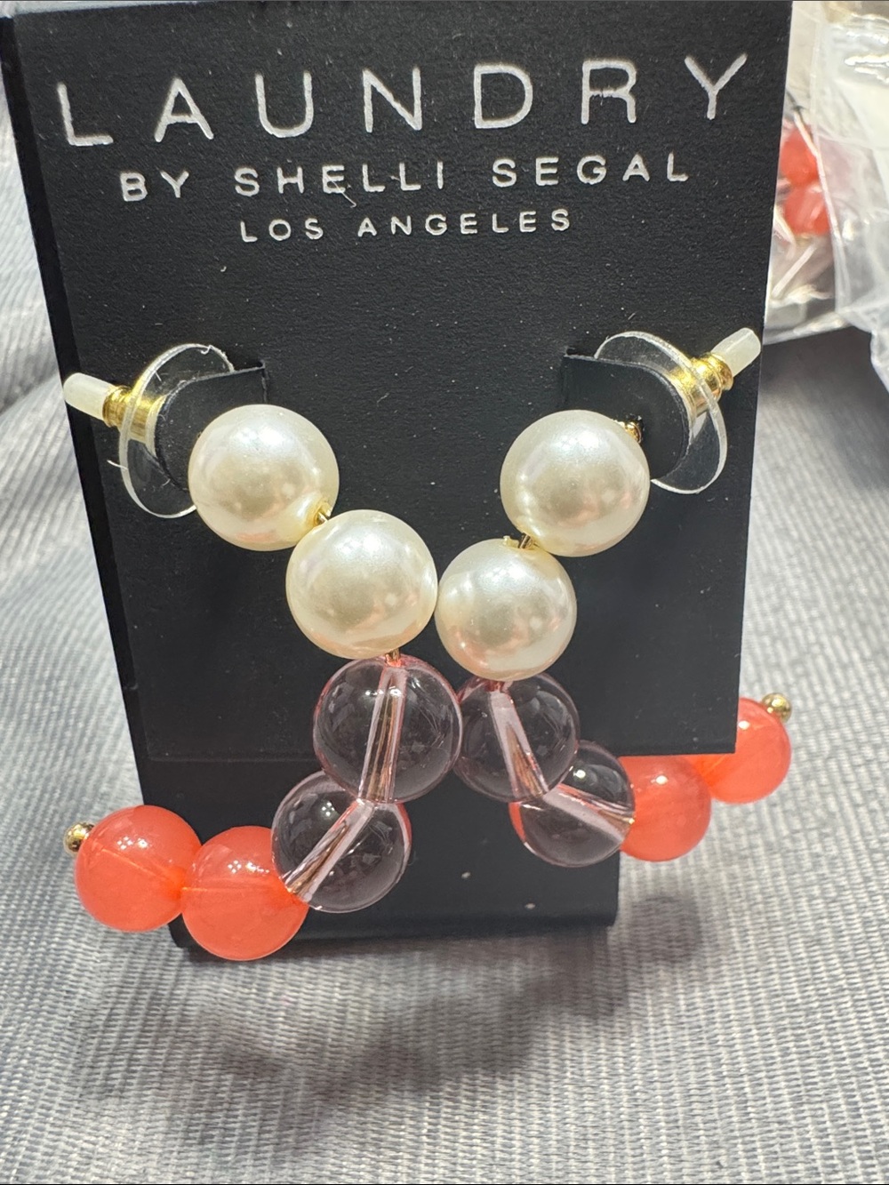 Laundry By Shelli Segal Pearl and Coral Bead Drop Earrings